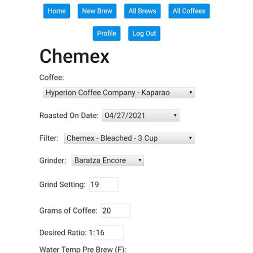 Preview of Coffee Brewing Profile Web App.
