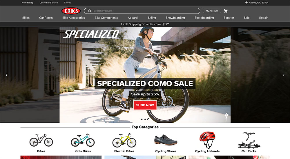 Preview of Erik's Bike Shop Website.