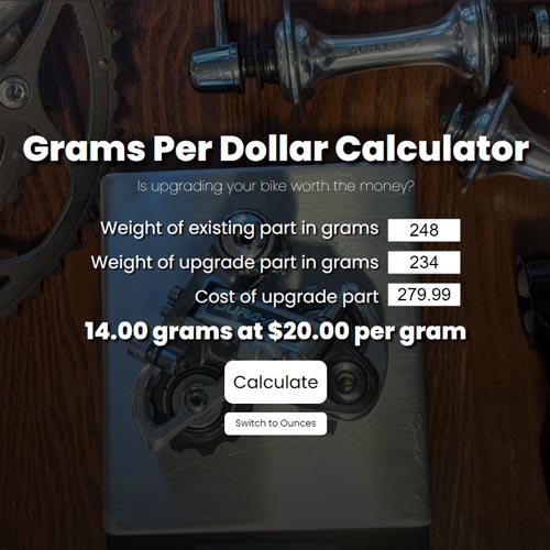 Preview of Grams Per Dollar Calculator Web App.